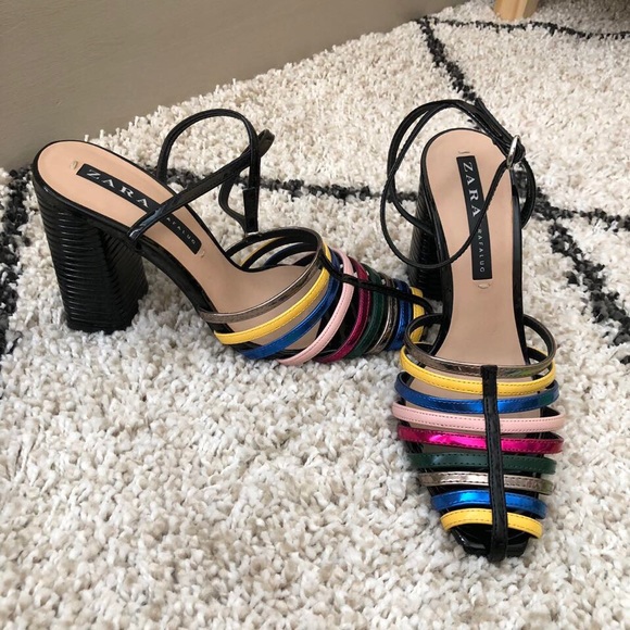 multi colored block heels